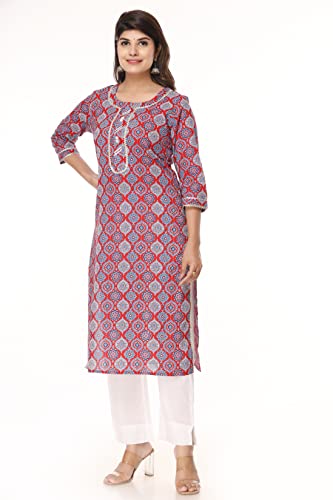 Vihaan IMPEX Indian Kurti Set with White Pant for Women Red