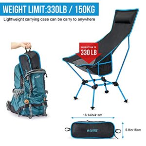 G4Free Lightweight Portable High Back Camp Chair, Folding Lawn Chair Heavy Duty 330lbs with Headrest & Pocket for Outdoor Beach Picnic Travel Hiking