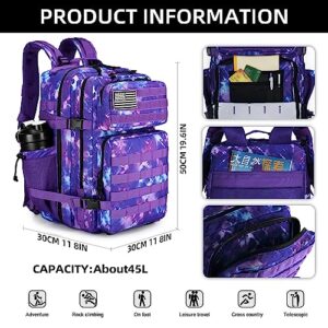 TianYaOutDoor 45L Tactical Assault Backpack with Molle Waterproof backpack Rucksack for Hiking Travelling Tactical Backpacks (Purple Camo)