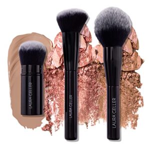 laura geller new york baked heroes makeup brush 3pc set, kabuki foundation brush, blush brush and bronzer powder brush