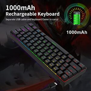 NACODEX STK61 2.4Ghz Wireless/Bluetooth/Wired 60% Mechanical Keyboard | 1000mAh Ultra Compact Rainbow Backlit Gaming Keyboard Wired Programmable for Win/Mac/PC Gamer