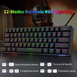 NACODEX STK61 2.4Ghz Wireless/Bluetooth/Wired 60% Mechanical Keyboard | 1000mAh Ultra Compact Rainbow Backlit Gaming Keyboard Wired Programmable for Win/Mac/PC Gamer