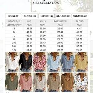 Astylish Ladies Long Sleeve V Neck Blouses Linen Button Down Polo Shirts Work Clothes for Women Office Light Green Medium