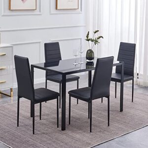 paonne 5-pieces glass dining table with chairs set, modern dining table set for 4, glass kitchen table and chairs set, glass dining room set for 4 for home kitchen/dinette/restaurant