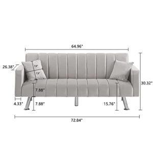 AWQM Sofa Bed, Upholstered Convertible Sofa Bed with 2 Pillows, Modern Sleeper Sofa Couch with Wooden Frame and Metal Legs, Comfortable Velvet Sofa Suitable for Living Room Bedroom Office (Gray)