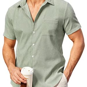 COOFANDY Mens Shirt Casual Corduroy Button Up Summer Beach Wear, Light Green, XX-Large, Short Sleeve