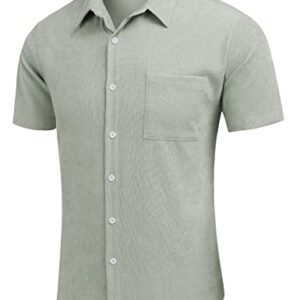 COOFANDY Mens Shirt Casual Corduroy Button Up Summer Beach Wear, Light Green, XX-Large, Short Sleeve