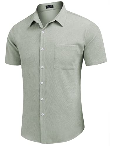 COOFANDY Mens Shirt Casual Corduroy Button Up Summer Beach Wear, Light Green, XX-Large, Short Sleeve