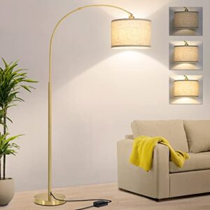 Gold Arc Floor Lamp, Dimmable Floor Lamp for Living Room, Mordern Standing Lamp with Adjustable Lamp Head, Tall Pole Lamp Over Couch Arched Light for Reading, Bedroom, Office, 9W LED Bulb Included