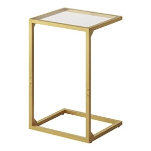 hoobro c-shaped end table, tempered glass couch table with metal frame, narrow snack side table for small space, living room, bedroom, modern and simple, gold gd04sf01
