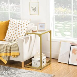 HOOBRO C-Shaped End Table, Tempered Glass Couch Table with Metal Frame, Narrow Snack Side Table for Small Space, Living Room, Bedroom, Modern and Simple, Gold GD04SF01