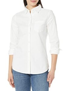amazon essentials women's long sleeve button down stretch oxford shirt (available in plus size), white, xx-large