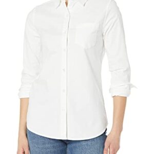 Amazon Essentials Women's Long Sleeve Button Down Stretch Oxford Shirt (Available in Plus Size), White, XX-Large