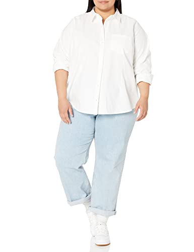 Amazon Essentials Women's Long Sleeve Button Down Stretch Oxford Shirt (Available in Plus Size), White, XX-Large