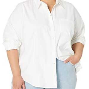 Amazon Essentials Women's Long Sleeve Button Down Stretch Oxford Shirt (Available in Plus Size), White, XX-Large