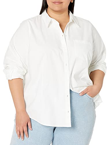 Amazon Essentials Women's Long Sleeve Button Down Stretch Oxford Shirt (Available in Plus Size), White, XX-Large