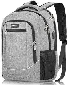 bikrod travel laptop backpack for men and women, backpack for school teen boys and girls, student bookbag 15.6 inch laptop compartment with usb charging port and anti theft poket, grey