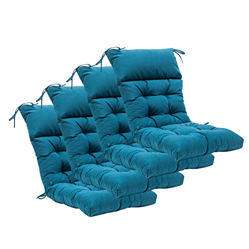 QILLOWAY Indoor/Outdoor High Back Chair Cushion,Tufted, Replacement Cushions - Pack of 4. (Peacock Blue)