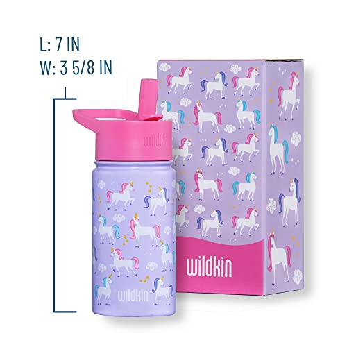 Wildkin Kids Stainless Steel 14 Ounce Water Bottle for Boys & Girls, Perfect for Daycare, School, or Travel, Features Straw Top & Carrying Handle, Easy to Clean Water Bottles for Kids (Unicorn)