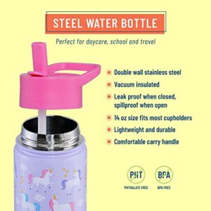 Wildkin Kids Stainless Steel 14 Ounce Water Bottle for Boys & Girls, Perfect for Daycare, School, or Travel, Features Straw Top & Carrying Handle, Easy to Clean Water Bottles for Kids (Unicorn)