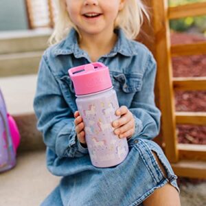 Wildkin Kids Stainless Steel 14 Ounce Water Bottle for Boys & Girls, Perfect for Daycare, School, or Travel, Features Straw Top & Carrying Handle, Easy to Clean Water Bottles for Kids (Unicorn)
