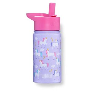 Wildkin Kids Stainless Steel 14 Ounce Water Bottle for Boys & Girls, Perfect for Daycare, School, or Travel, Features Straw Top & Carrying Handle, Easy to Clean Water Bottles for Kids (Unicorn)