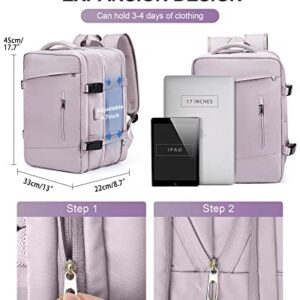 Large Travel Backpack for Women,Carry On Backpack,Expandable Airline Airplane Approved Weekender Backpack,Hiking Backpack,Laptop Backpack with USB Charging Port,Waterproof 40L Backpack, Lotus Pink