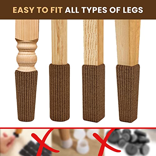 24 Pcs Brown Premium Chair Leg Socks Protectors for Hardwood Floors - Do not Easily Fall Off - Very Easy to Put on - Fits All Leg Shapes - High Elastic Bar Stool Leg Covers - Furniture Pads…