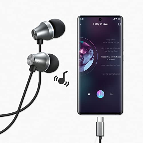 iRAG A101C USB C Headphones Earbuds with Microphone - Wired Type C Plug in in-Ear Earphones for Samsung Galaxy, Google Pixel and Most USB C Devices (Gun Metal)