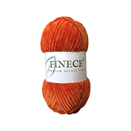 FINECE Soft Velvet Yarn Chenille Yarn for Crocheting Baby Blanket Yarn for Knitting 100 gr (132 yds) Fancy Yarn for Crochet Weaving Craft Amigurumi Yarn (1 Skein, 2190 - Orange)