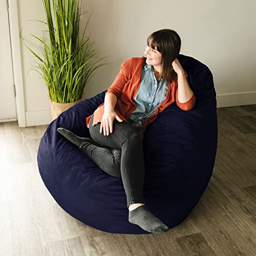 Big Joe Lotus Foam Filled Teardrop Bean Bag Chair with Removable Cover, Navy Plush, Soft Polyester, 4 feet Big