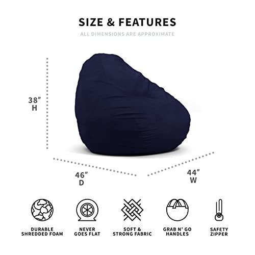 Big Joe Lotus Foam Filled Teardrop Bean Bag Chair with Removable Cover, Navy Plush, Soft Polyester, 4 feet Big