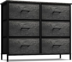 sorbus dresser with 6 faux wood drawers - storage unit organizer chest for clothes - bedroom, hallway, living room, closet, & dorm furniture - steel frame, wood top, & easy pull fabric bins