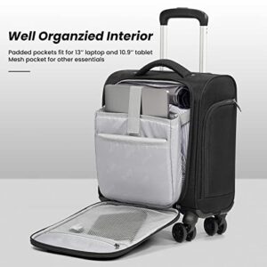 Coolife Underseat Carry On Luggage Suitcase Softside Lightweight Rolling Travel Bag Spinner Suitcase Compact Upright 4 Dual Wheel Bag