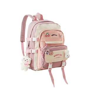 mondaylucy kawaii backpack for school cute aesthetic kids backpacks for girls elementary kindergarten with kawaii pin and accessories chains mochilas escolares para niñas