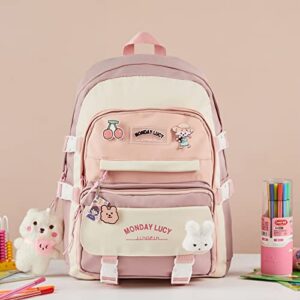 MONDAYLUCY Kawaii Backpack For School Cute Aesthetic Kids Backpacks For Girls Elementary Kindergarten With Kawaii Pin And Accessories Chains Mochilas Escolares Para Niñas