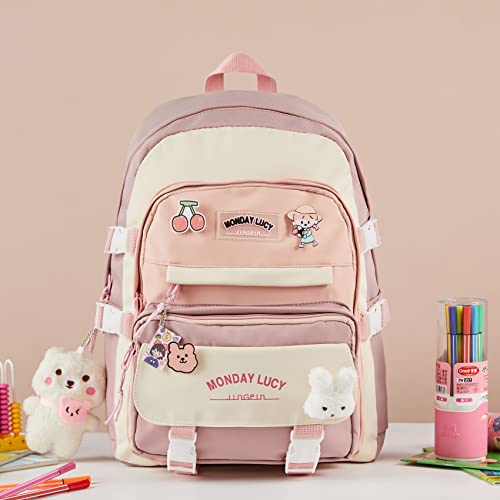 MONDAYLUCY Kawaii Backpack For School Cute Aesthetic Kids Backpacks For Girls Elementary Kindergarten With Kawaii Pin And Accessories Chains Mochilas Escolares Para Niñas