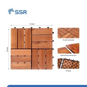 SSR VINA Acacia Deck Tiles, Interlocking Floor Tiles, Patio Tiles, Deck Tiles, Outdoor Tiles for Patio, Interlocking Deck Tiles, Balcony Tiles, Easy Deck (Pack of 9, 12"x12")