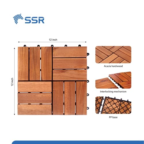 SSR VINA Acacia Deck Tiles, Interlocking Floor Tiles, Patio Tiles, Deck Tiles, Outdoor Tiles for Patio, Interlocking Deck Tiles, Balcony Tiles, Easy Deck (Pack of 9, 12"x12")