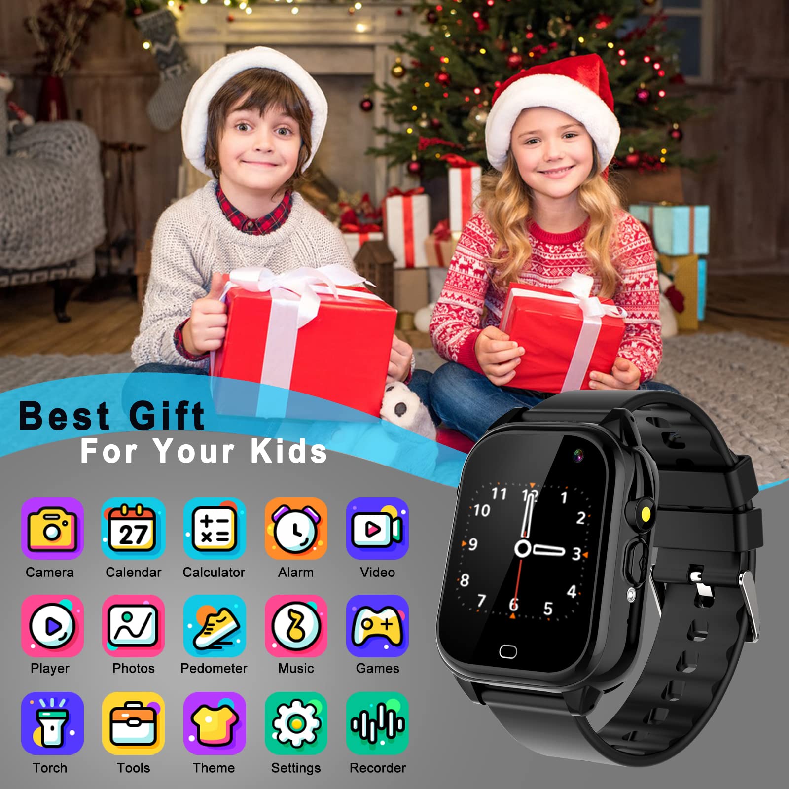 Phyulls Kids Smart Watch Boys, Smart Watch for Kids with 26 Games Alarm Clock Music Camera Video Recorder Calendar Flashlight Pedometer Toddler Watch Educational Toys for 4-12 Year Old Boys Girls