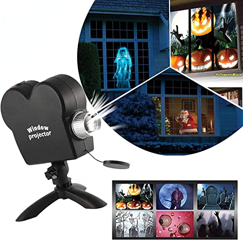 Halloween Holographic Projector with Tripod Halloween Party Lights 12 Built-in Movie Mini Window Home Theater Projector, Halloween Decorations