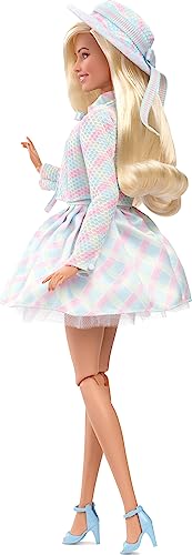 Barbie The Movie Doll, Margot Robbie as Barbie, Collectible Doll Wearing Blue Plaid Matching Set with Matching Hat and Jacket