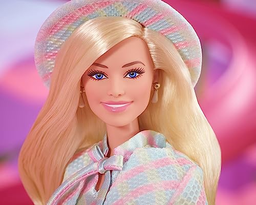 Barbie The Movie Doll, Margot Robbie as Barbie, Collectible Doll Wearing Blue Plaid Matching Set with Matching Hat and Jacket