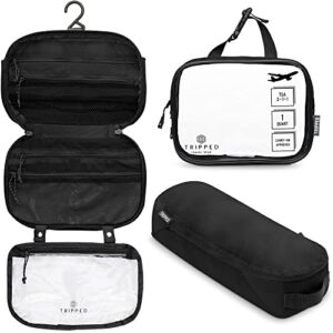 toiletry bag kit set: hanging travel toiletry bag + 311 tsa cosmetic liquid bag + ultralight accessory organizer pouch (black ripstop)