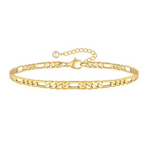 Gold Bracelets for Women, 14k Gold Plated Figaro Chain Braclelets for Women Dainty Gold Bracelets for Women Simple Gold Bracelet Thin Bracelets for Women Teen Girls Jewerly Gifts