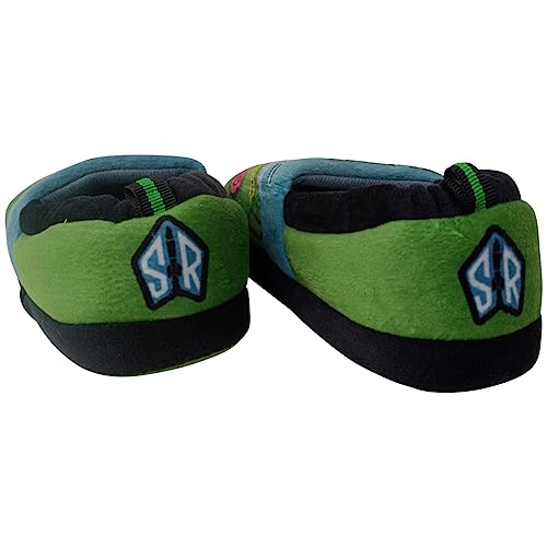 Disney Toy Story Slippers - Buzz Lightyear and Sheriff Woody Fuzzy PJ House Shoes - Boys Pajama Indoor Warm Slipper - Green/Black (size 9-10 Toddler)