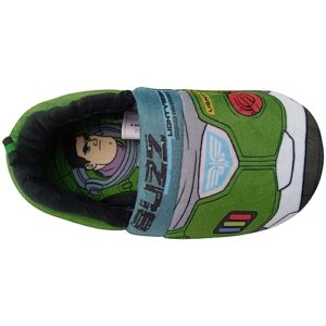 Disney Toy Story Slippers - Buzz Lightyear and Sheriff Woody Fuzzy PJ House Shoes - Boys Pajama Indoor Warm Slipper - Green/Black (size 9-10 Toddler)