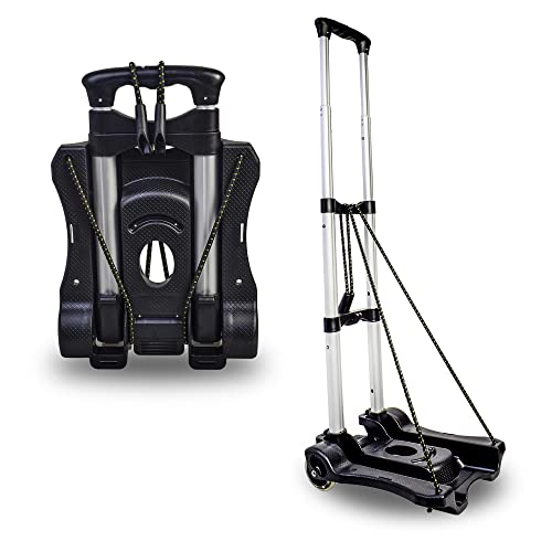 LOOVIU Hand Truck Portable Luggage Cart, Folding Lightweight Aluminum Portable Dolly with Mute Caster Wheel for Moving Travel and Office Use (Black)