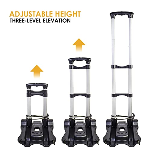 LOOVIU Hand Truck Portable Luggage Cart, Folding Lightweight Aluminum Portable Dolly with Mute Caster Wheel for Moving Travel and Office Use (Black)