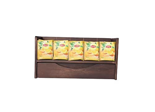 Wooden Tea Caddy Tea Bag Holder Kitchen Storage for Spice Bags and Sugar Packets Tableware with Slide-out Drawer Supports Multi-level Expansion (Double-drawer design)